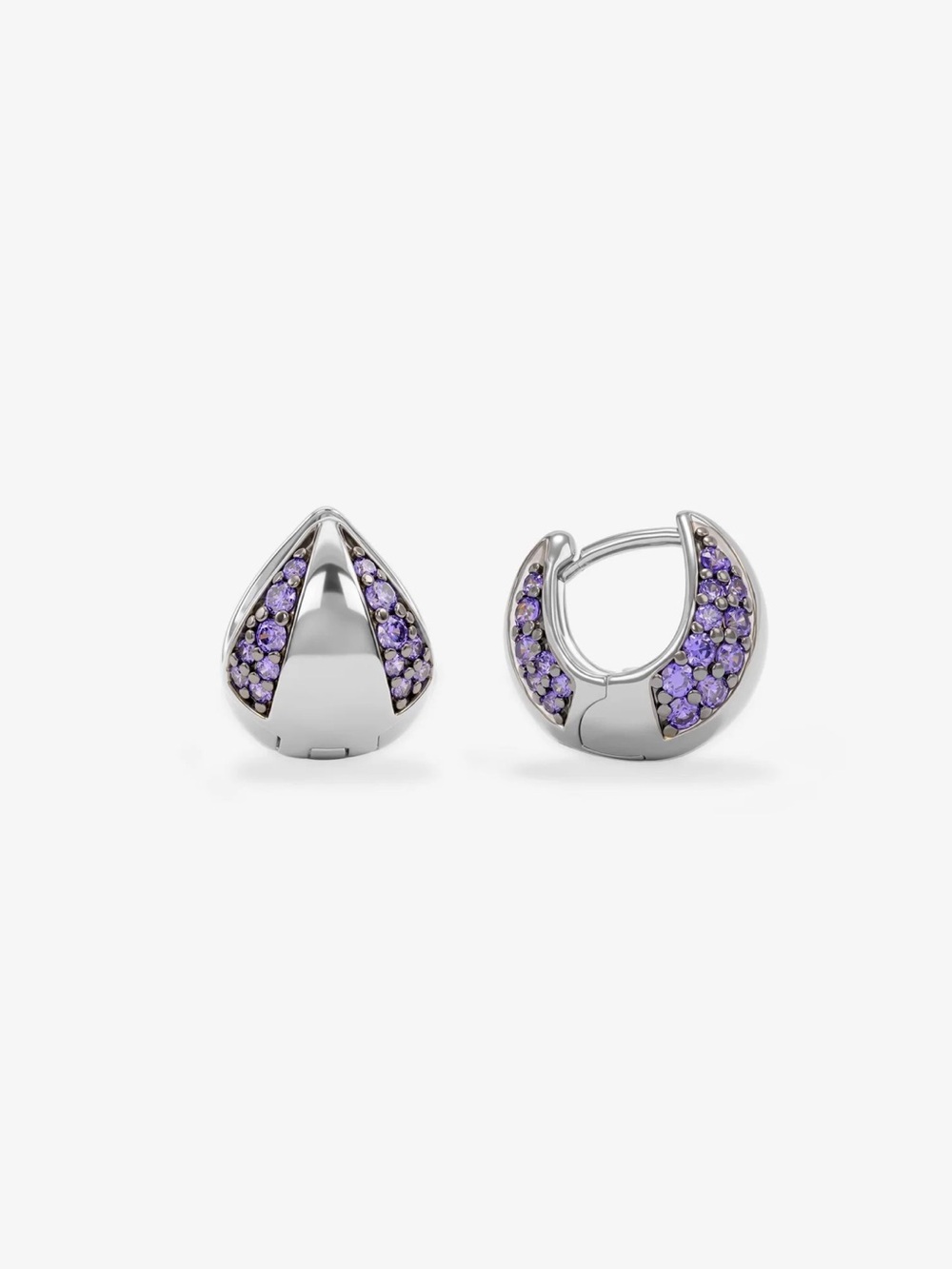 Melinda Maria Silver Huggie Earrings with Simulated Amethyst Pavé